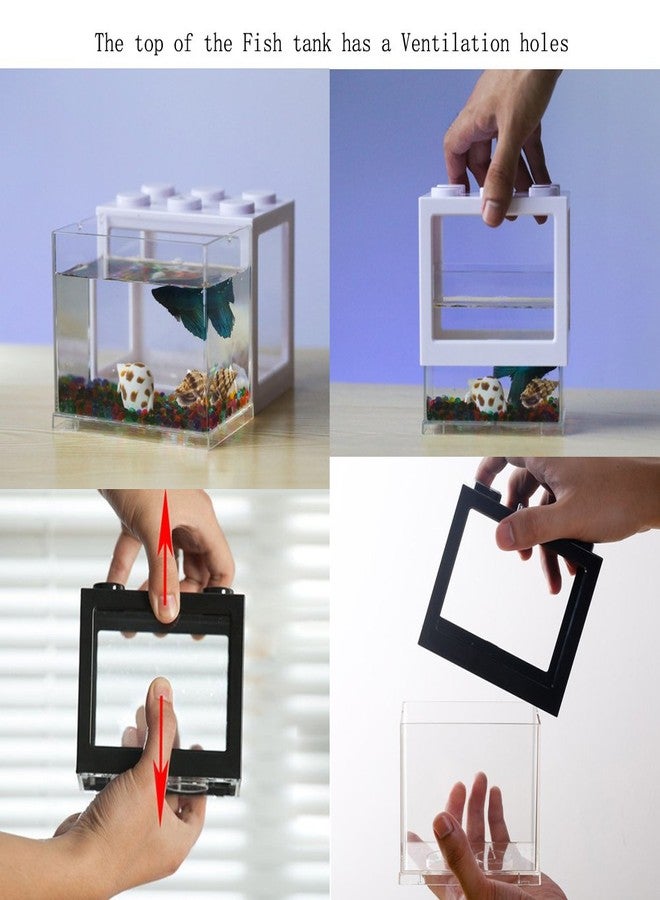 OMEM USB Mini Fish Tank, Desktop Micro-Landscape LED Aquarium Kit, Building Blocks Superimposed Fish Tank (Black) - Image 3
